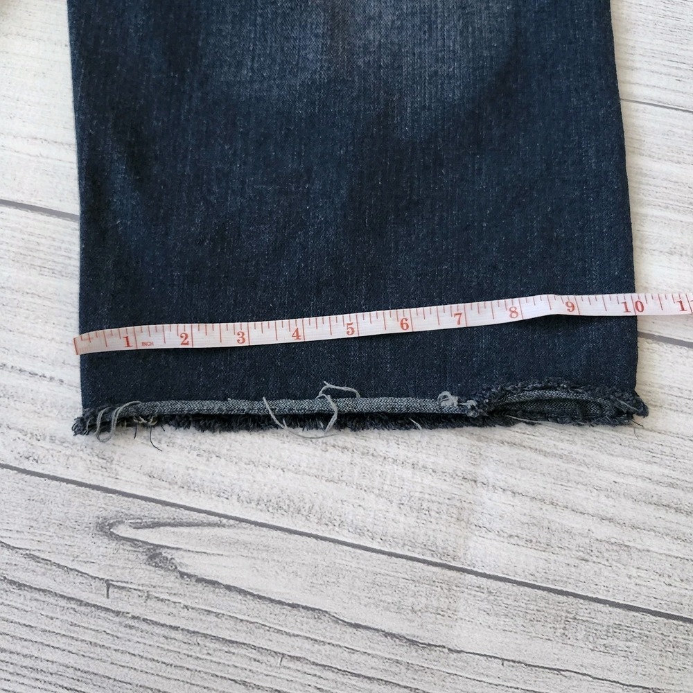 Men's Distressed Dark Blue Wash Denim Shorts Skinny Fit - Picture 9 of 11